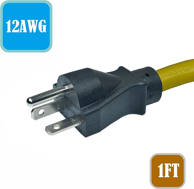 1Ft Nema 6-20P Extension Cord,12AWG Nema 6-20P to 6-15R/20R, 5-15/20R T Blade Heavy Duty Extension-Cable, 250V 20A Plug AC Extension Cord