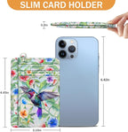 Yonlevres Credit Card Holder Slim Wallet, Hummingbird RFID Wallet Women Front Pocket Small Card Holder, Travel Funny Cute Thin Card Case ID Window PU Leather RFID Blocking Card Organizer Gifts Girls