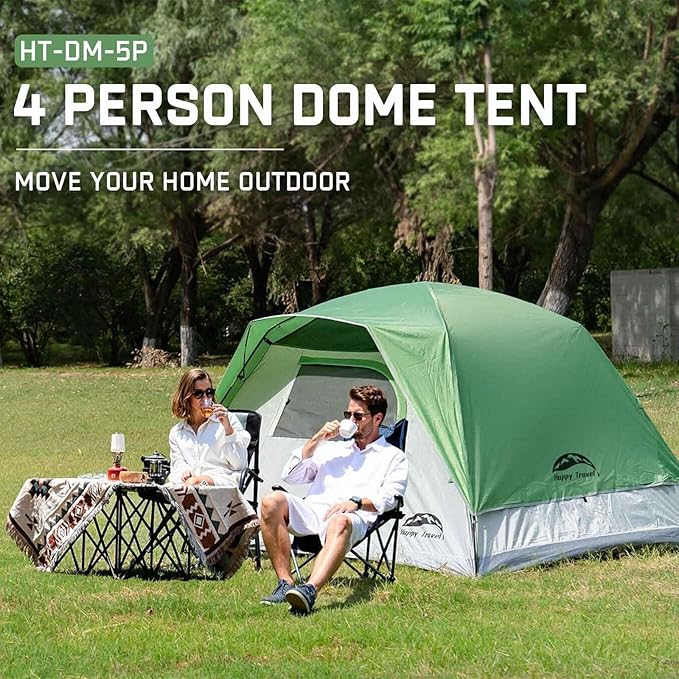 Happy Travel Camping Tent, 4/6 Person Dome Tents for Camping with Rainfly, Waterproof Clip Easy Setup Portable Family Tent with Mesh Windows, 20% More Headroom Backpacking Tents for Camping & Hiking