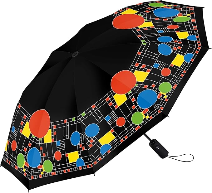 RainCaper Frank Lloyd Wright Windproof Auto Open Close 43” Coverage Folding Travel Umbrella with Matching Sleeve