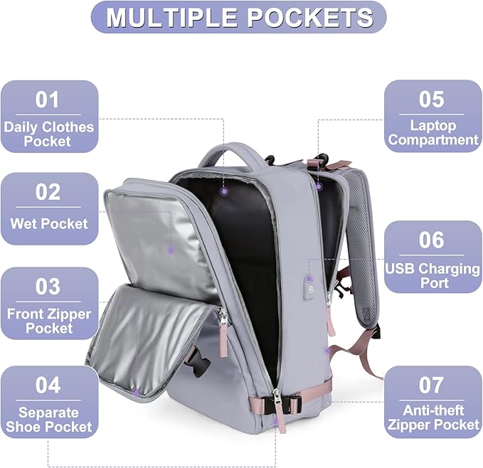 coofay Large Travel Backpack For Women Airline Approved Carry On Backpack Flight Approved Waterproof Sports Luggage Backpack Casual Daypack Small Hiking Backpack