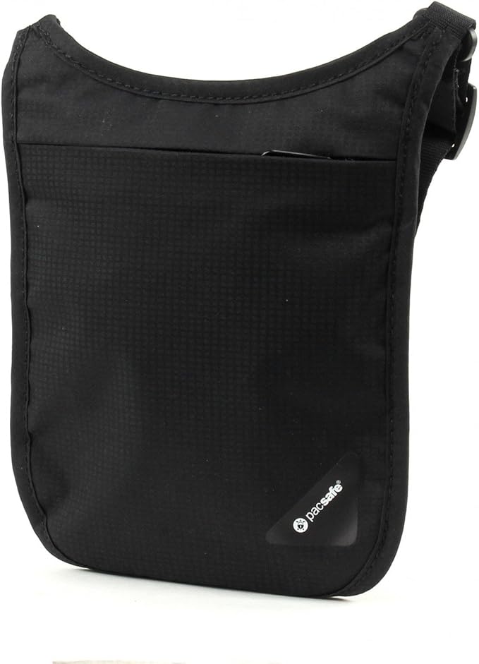 Pacsafe Coversafe V75 Anti-Theft RFID Blocking Passport Holder & Neck Pouch/Wallet - Fits up to Four Passports (or iPhone X) plus Credit Cards, for Women & Men (Black)