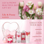 Mothers Day Gifts for Mom Gifts Basket Christmas Gifts for Women Spa Set Lily & Peony Home Spa Set, Beauty Personal Care Set Jojoba Oil, Spa Self Care Kit, Bath Body For Thank You, Birthday