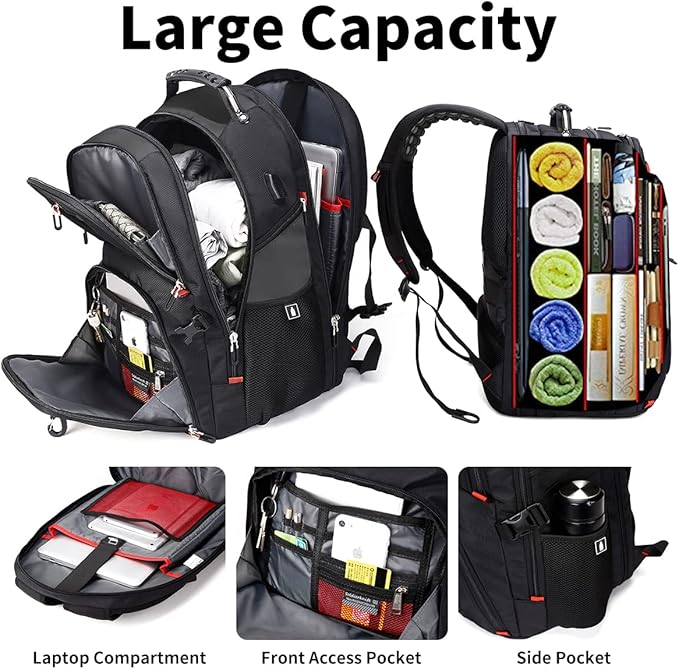 SHRRADOO Extra Large 50L Travel Laptop Backpack with combination lock, College Backpack Airline Approved Business Work Bag Fit 17 Inch Laptops for Men Women,Grey