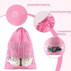 Large Pink Travel Shoe Bags - 10 Pcs, Non-Woven Drawstring with Clear Window (12.6" X 17.3")