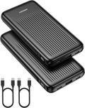 2-Pack Portable Charger, 10000mAh 22.5W Slim USB C Power Bank Fast Charging with 2 Outputs & 2 Inputs, Digital Display Battery Pack Compatible with iPhone Samsung iPad Tablets, Black & Black