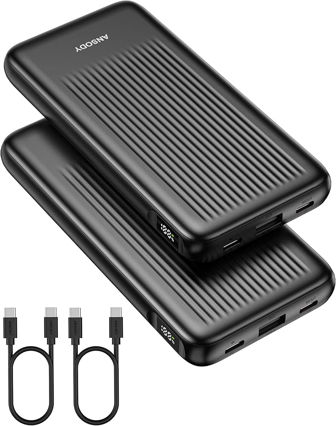 2-Pack Portable Charger, 10000mAh 22.5W Slim USB C Power Bank Fast Charging with 2 Outputs & 2 Inputs, Digital Display Battery Pack Compatible with iPhone Samsung iPad Tablets, Black & Black