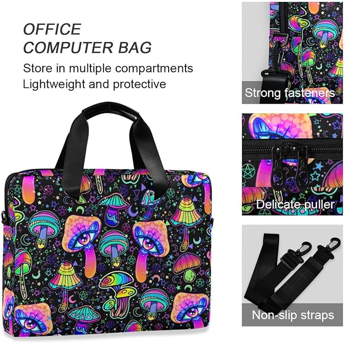 Magic Mushrooms Laptop Bag 15.6 inch, Waterproof Laptop Case with Strap, Protective Laptop Carrying Case for Women & Men