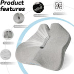 18x16 Inch Gray Memory Foam Seat Cushion for Office Chair, Car Seat, Airplane, Bleacher - Sciatica & Hip & Coccyx Pain Relief Desk Chairs Cushions for Long Sitting Peoples
