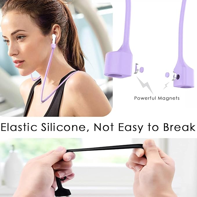 Mooyavia 1 Pack Ultra Strong Magnetic AirPod Straps, Soft Silicone Anti-Lost Neck Lanyard Compatible with AirPods Pro 3rd 2025, AirPod 4th, AirPod Pro 2nd/1st, Air Pod 3rd, Air Pod 2nd/1st-Purple