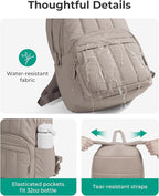 BAGSMART Womens Backpack Travel Laptop Backpack for Women, Quilted College Laptop Bookbag, Work Back Pack for Women, Cute Computer Water-Resistant Casual Daypack, Puffer Beige