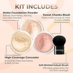 4pc (PINK BISQUE) KIT w/KABUKI BRUSH Mineral Makeup Matte Loose Powder Foundation Concealer Blush Long Lasting Bare Face Cosmetics
