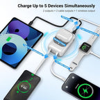 Magnetic Wireless Power Bank 26800mAh, PD 22.5W Type-C Fast Charging Portable Charger 5 Outputs, Battery Pack for Magsafe Built in 2 Cables with Stand LED Display for iPhone 17/16/15/14/13/12-White