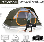 CAMPROS CP Upgraded 6/8 Person Camping Tents, Waterproof Windproof Family Tent with Larger Mesh Windows & Door, Double Layer, Easy Set Up, All-Season Dome Tent with Top Rainfly & Carry Bag