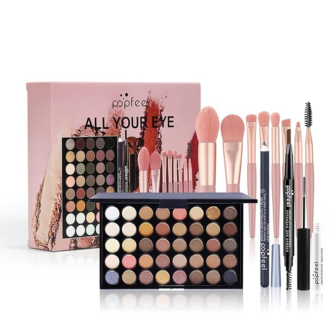 Pure Vie All-in-One Holiday Gift Makeup Set Cosmetic Essential Starter Bundle Include Eyeshadow Palette Lipstick Concealer Blush Mascara Foundation Face Powder - Makeup Kit for Women Full Kit