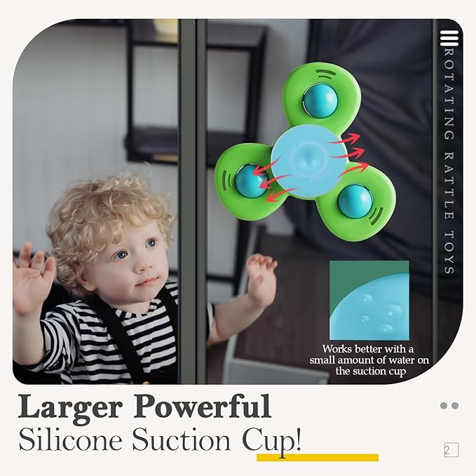 ALASOU 3PCS Suction Cup Spinner Toys for 1 Year Old Boy Girl|Spinning Top 12 18 Months|1 2 Year Old Boy Birthday Gift|Baby Bath Toy for Kids Ages 1-3|Sensory Airplane Travel Toy for Infant Toddlers
