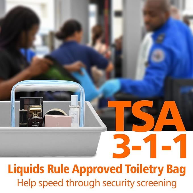 PACKISM Clear Toiletry Bag - 3 Pack TSA Approved Toiletry Bag Quart Size Bag, Travel Makeup Cosmetic Bag for Women Men, Carry on Airport Airline Compliant Bag, Black-Blue-White