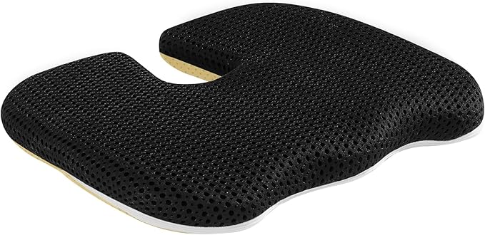 Gooo&Ma Office Chair Cushion - Air Fiber Seat Cushion for Tailbone Pain Relief, Breathable Cooling U-Shape Desk Chair Pad for Car & Gaming, Ergonomic Memory Foam Alternative Washable(Black)
