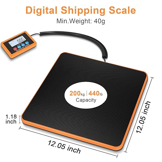 Fuzion Shipping Scale, 440LB/200KG x 10g Digital Postal Scale, Hold/Tare Function, Postage Scale for Packages Small Business/Luggage/Mailing, Battery & AC Adapter Included