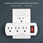 Maxxima 3 Outlet Grounded Wall Plug Adapter with On/Off Switch, Electrical Wall Tap Outlet Splitter, Multi-Plug Extender for Extra Outlet Space, Convenient for Travel - 4 Pack