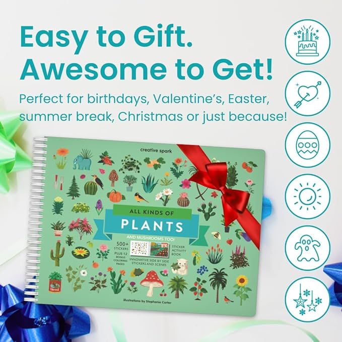 Plants and Mushroom 500+ Kids Sticker Book by Cupkin Toddler Airplane Travel Activity Coloring and Sticker Book, Road Trip Essentials, 12 Coloring Pages 12 Scenes for Ages 2–8 Years