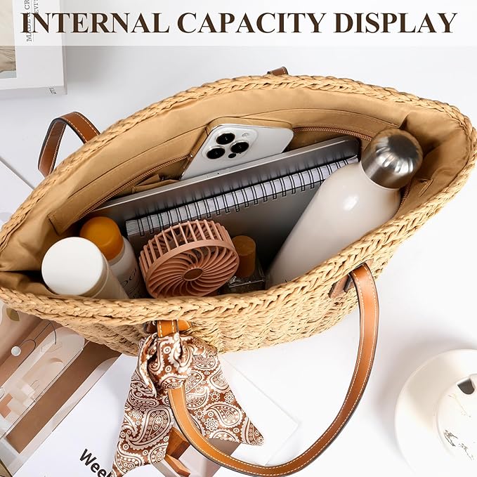 Trifabricy Beach Bags for Women, Summer Straw Bag, Woven Straw Beach Tote Bag Shoulder Handbags