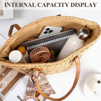 Trifabricy Beach Bags for Women, Summer Straw Bag, Woven Straw Beach Tote Bag Shoulder Handbags