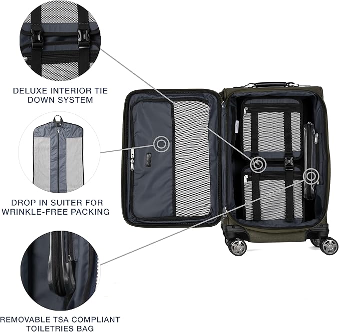 Travelpro Platinum Elite Softside Expandable Luggage, 8 Wheel Spinner Suitcase, TSA Lock, Men and Women, Pilot Green, 2-Piece Set (21/25)