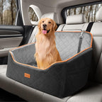 HiPetpy Dog Car Seat Elevated Memory Foam Booster Seat for Large Medium Dogs Under 55 lbs with Pet Blanket, Washable Pet Car Seat with Safety Leash, Anti-Slip Base and Storage Pockets
