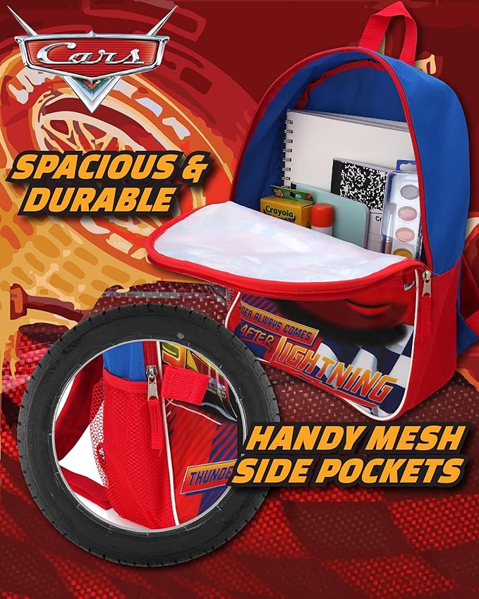 Fast Forward Lightning McQueen Boys Backpack and Lunch Box Set - 2 Piece 15 Inch School Backpack With Detachable Lunch Bag, Lightning McQueen Blue/Red