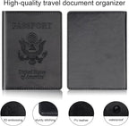 Passport Holder 2Pcs, Passport Cover Wallet Case for Women Men Family, Passports Book Holders Travel Must Haves Cruise Ship Essentials (Black & Rose Red)