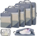 PFEYRPK Lightweight Compression Packing Cubes for Suitcases, Compressible Expandable Travel Packing Organizer with Clear Toiletries and Backpack Bag, Travel Essentials for Carry on Luggage 7 Set