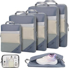 PFEYRPK Lightweight Compression Packing Cubes for Suitcases, Compressible Expandable Travel Packing Organizer with Clear Toiletries and Backpack Bag, Travel Essentials for Carry on Luggage 7 Set