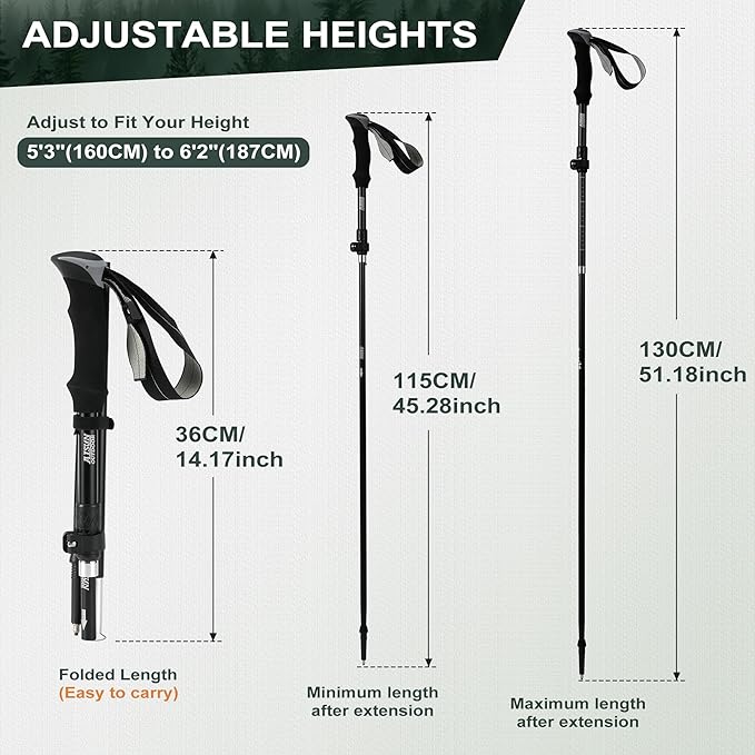 AISUNOURDOOR Lightweight Adjustable Trekking Poles, Aluminum Collapsible Travel Hiking or Walking Sticks for Women Children, with One Disposable Raincoat
