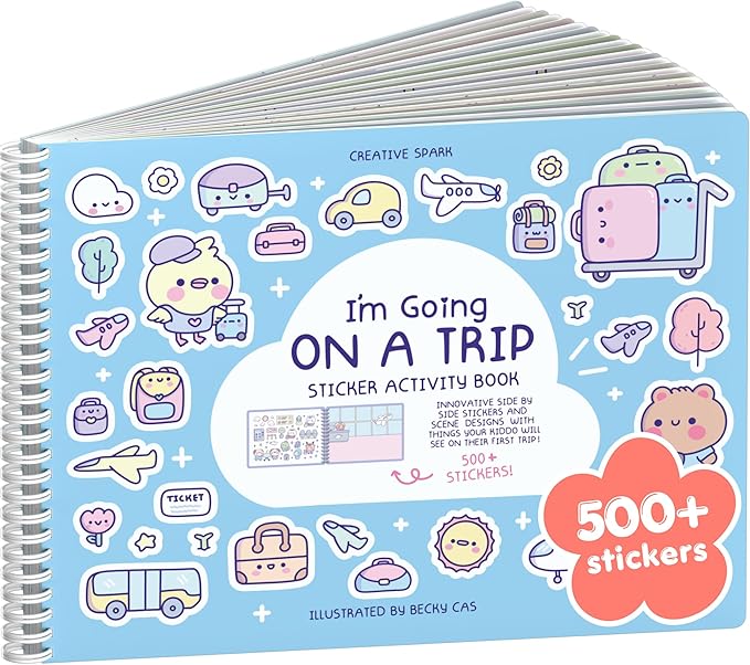 My First Trip 500+ Kids Sticker Book by Cupkin Fun Toddler Travel Activity Coloring and Sticker Book, Road Trip Essentials, 12 Coloring Pages 12 Side by Side Scenes for Ages 2–8 Years