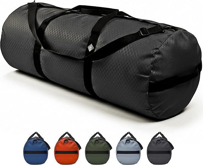 175L Extreme Duffel Bag, Heavy-Duty Gear Bag, 1050D Tuff Cloth, Diamond Ripstop, Reinforced Stitching - Black (18” x 42")