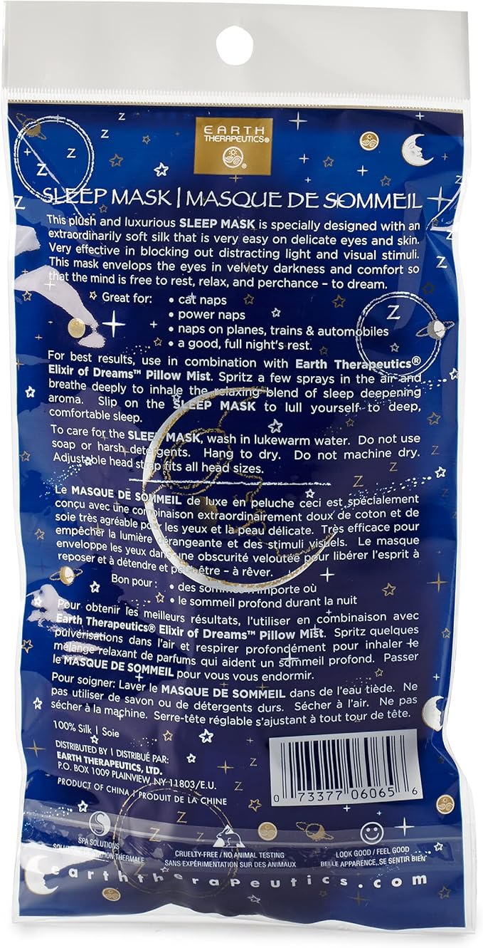 Earth Therapeutics Dream Zone Sleep Mask – Comfortable & Versatile – Soft & Plush Cushioning for Peaceful Slumber – Elastic Strap Adjusting