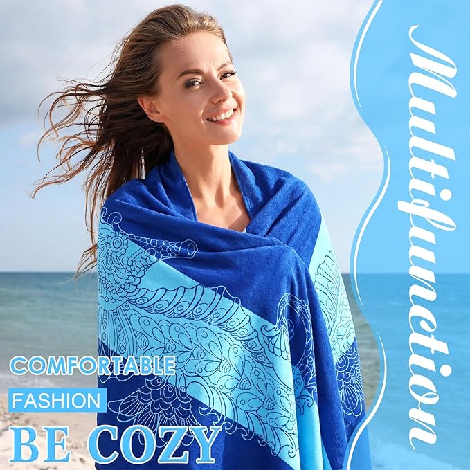 FuWeave 6 Pcs 72 x 36 Microfiber Oversized Beach Towels Large Absorbent Thin Compact Lightweight Sand Free Quick Dry Towels Pack for Travel Pool Yoga Gym Sports Beach Accessories(Marine Animals)