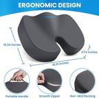 TushGuard Seat Cushion for Office Chair Memory Foam Non-Slip Cushion Back, Relief Chair Pad, Butt Pillow for Office, Car, Computer Desk, Grey, X-Large
