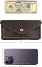 Hide & Drink, Full Grain Leather Large Female Wallet, Travel Organizer for Women, Vintage Money and Card Holder, Handmade, Bourbon Brown/White Stitching