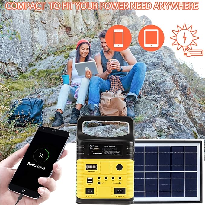 Solar Generator - Portable Power Station for Emergency Power Supply,Portable Generators for Camping,Home Use&Outdoor,Solar Powered Generator With Panel Including 3 Sets LED Light (Yellow)