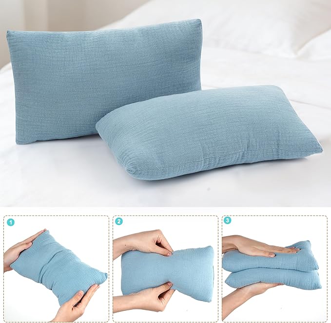 Marrywindix Tiny Pillow 2 Pack Small Decorative Pillow 9.5 x 5.5 in Tiny Travel Pillows Soft Pet Pillow for Camping Travel Sleeping Bed Sofa Neck Knee Wrist Support (Blue)