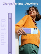 miisso 6000mah Ultra Slim Built in Cables Power Bank, Card Size Built in USB C Cords Battery Pack Portable Charger for Phones, 3 Output External Battery Pack Compatible with iPhone, Purple