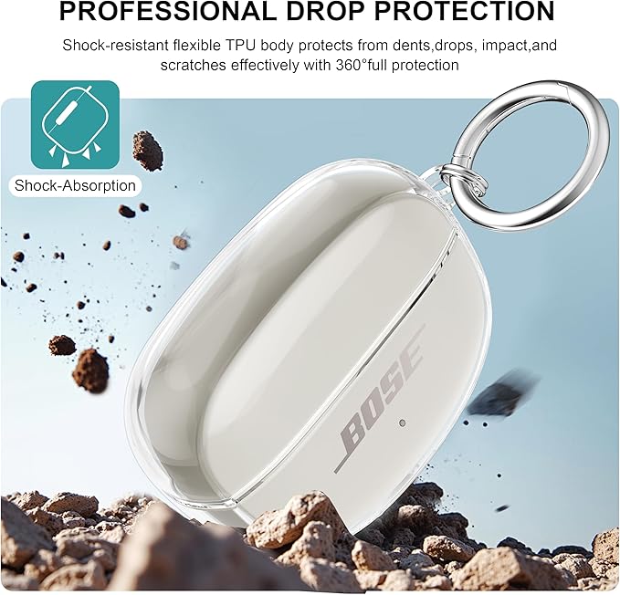 Aircawin for Bose Ultra Open Earbuds Case Clear 2024,Full Protective Shockproof Soft Transparent TPU Cover for Bose Open Ear Wireless Earbud Headphone Accessories with Carabiner and Cleaning Pen-Clear
