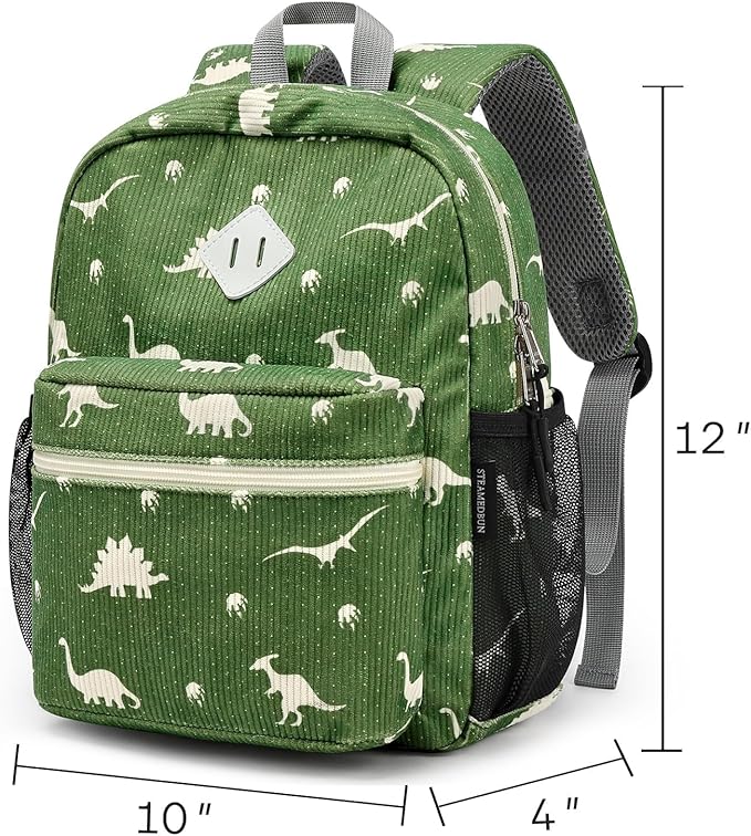 STEAMEDBUN Corduroy Toddler Backpack for Boys Girls 2-4, Kids Preschool Backpack for Kindergarten - Dinosaur