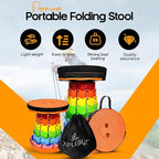 Upgraded Portable Folding Stool with Seat Cushion and Nylon Bag Adjustable Stool with 350lbs Load Capacity Collapsible Camping Stool for Adults Outdoor Travel, Fishing. (1, Orange Rainbow)
