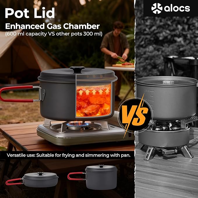 Alocs Camping Cookware Set Camping Gear, Compact Camping Pots and Pans Set, Durable Hard Alumina Camping Cooking Set for Outdoor Backpacking Camping Hiking Picnic, Included Mesh Carry Bag