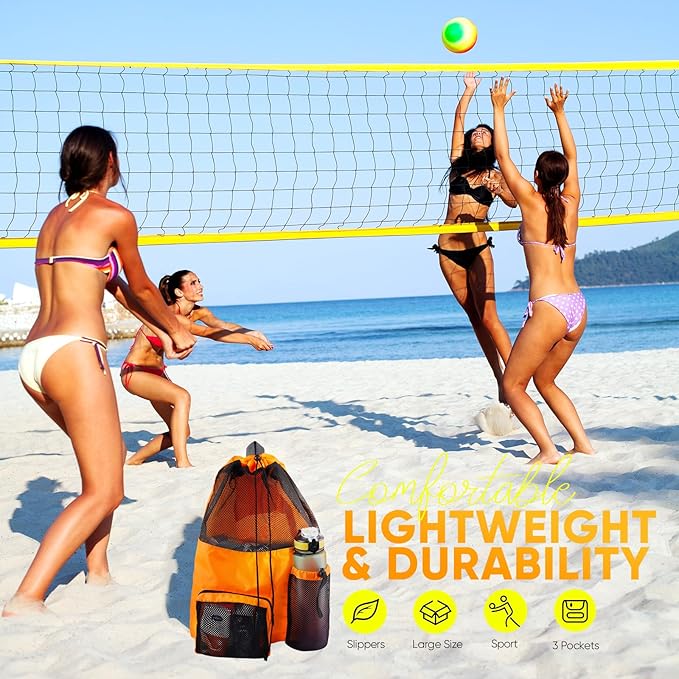 HOHOM Swim Mesh Beach Bag, Waterproof Gym Bags for Women and Men, Large Pool Bag Swimming Gear Drawstring Backpack