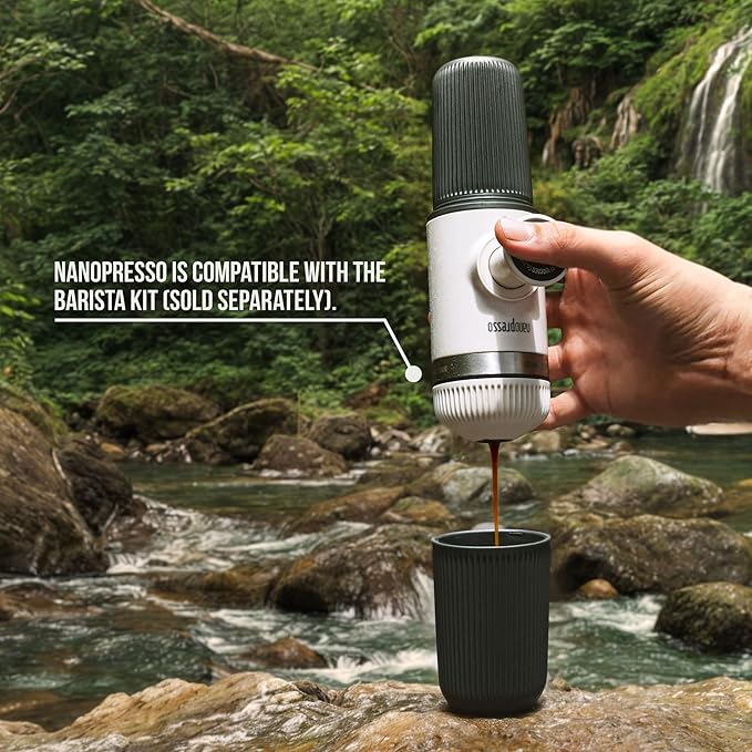 WACACO Nanopresso Portable Espresso Maker Bundled with Protective Case, Upgrade Version of Minipresso, Mini Travel Coffee Machine, Perfect for Camping, Travel and Office (New Elements Chill White)