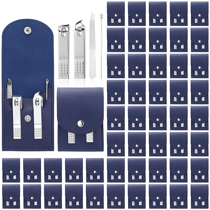Geosar 50 Set Travel Manicure Kit Bulk Professional Nail Clippers Pedicure Nail Care Tools Grooming Stainless Steel Set with Portable Travel Case, Gift for Christmas Men Women(Navy Blue)